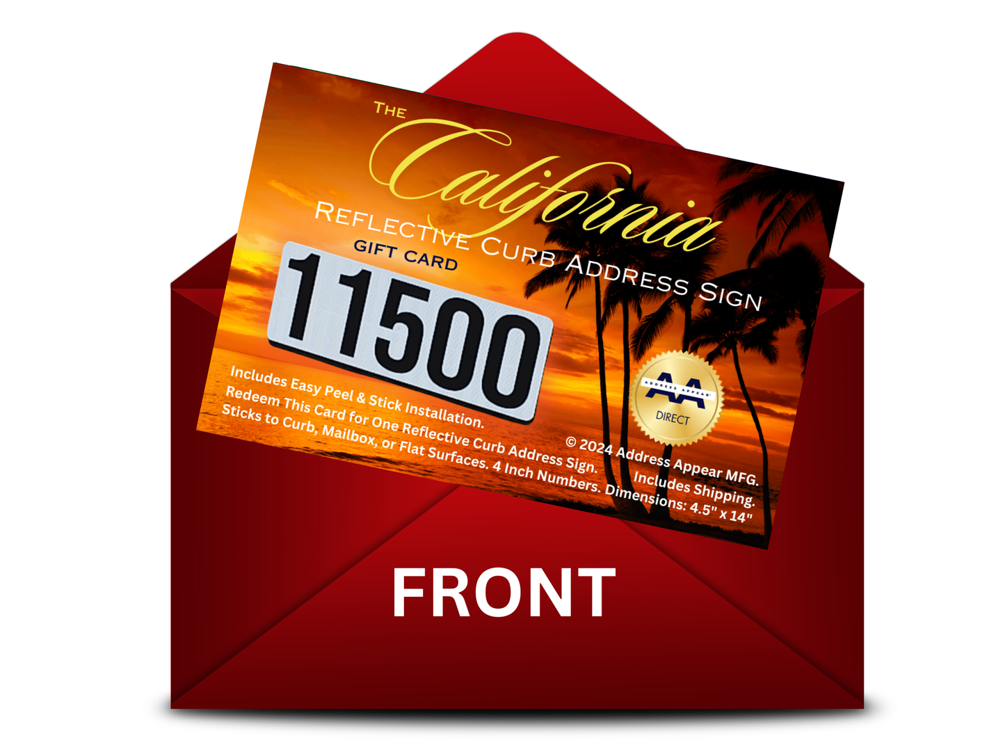 Address Appear Manufacturing reflective curb address sign gift card — the perfect gift for birthdays, weddings, and holidays. Free shipping included!